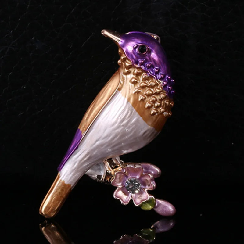 Zlxgirl Purple Enamel Birds Brooch Women Men Kids Nice Hats Jewellery Broach