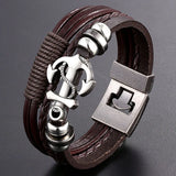 Vintage Layered Leather Bracelet for Men Women Bangle Charm Anchor Bracelet