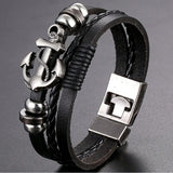 Vintage Layered Leather Bracelet for Men Women Bangle Charm Anchor Bracelet