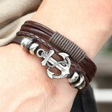 Vintage Layered Leather Bracelet for Men Women Bangle Charm Anchor Bracelet