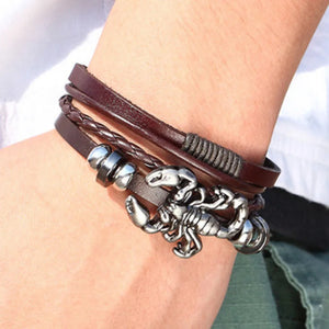 Vintage Layered Leather Punk Bangle Charm Scorpion Bracelet