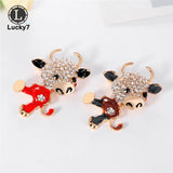 Zodiac Bull Cartoon Brooch Alloy Oil Rhinestone Brooch Animal Metal