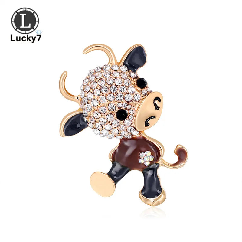 Zodiac Bull Cartoon Brooch Alloy Oil Rhinestone Brooch Animal Metal