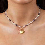 Zodiac Coin Pastel Quartz Beaded Necklace Stainless Steel Pendant Choker
