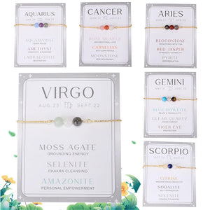Zodiac Sign Constellation Bracelet Crystal Moonstone Charm Jewelry