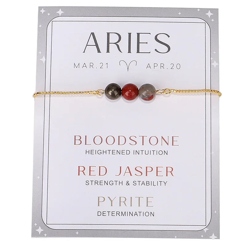 Zodiac Sign Constellation Bracelet Crystal Moonstone Charm Jewelry