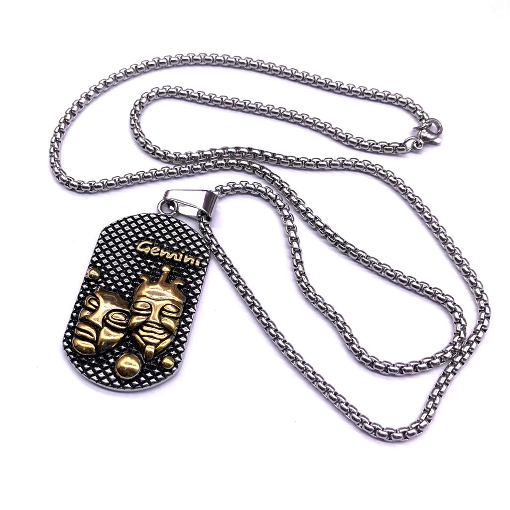 Zodiac Sign Pendant Stainless Steel Necklace Retro Vintage Astrology Jewelry