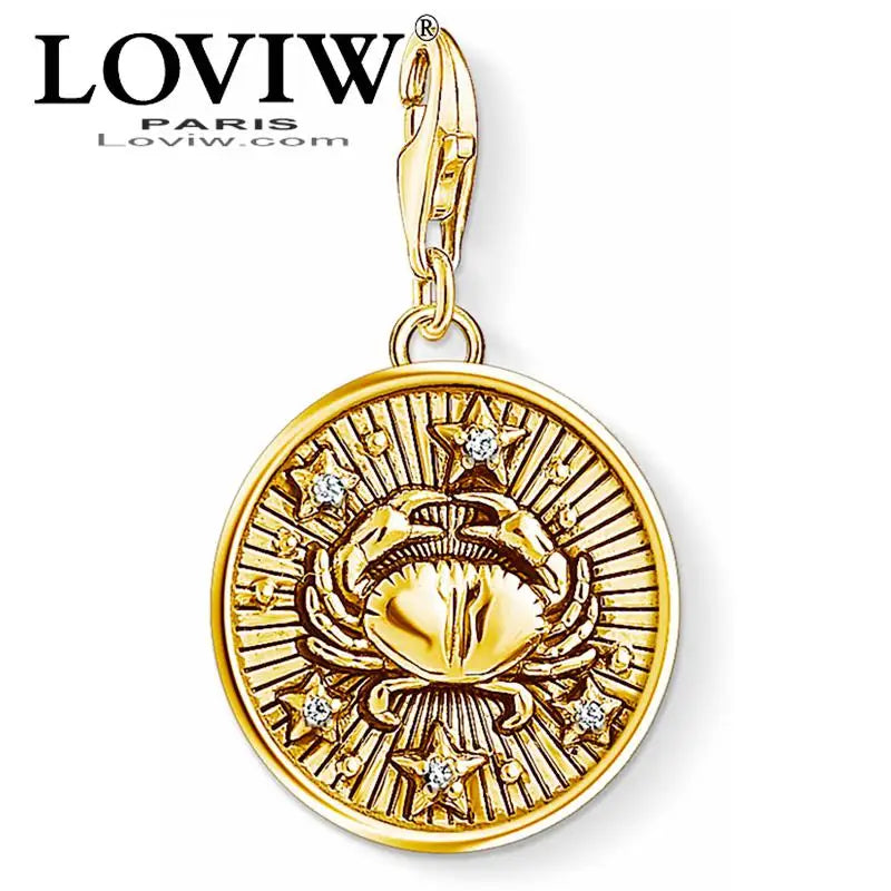 Cancer Zodiac Star Sign Charm, Vintage Gold Jewelry Gift