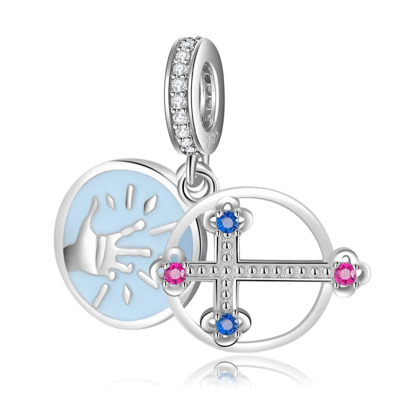 Zombie Hand & Cross Dangle Charm S925 Sterling Silver Bead