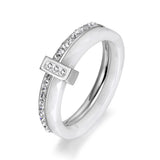 Black/White Ceramic Crystal Wedding Rings Rose Stainless Steel Engagement