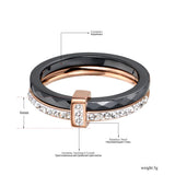 Black/White Ceramic Crystal Wedding Rings Rose Stainless Steel Engagement