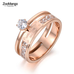 Crystal Wedding Ring Set Stainless Steel CZ Engagement Band ZR18049