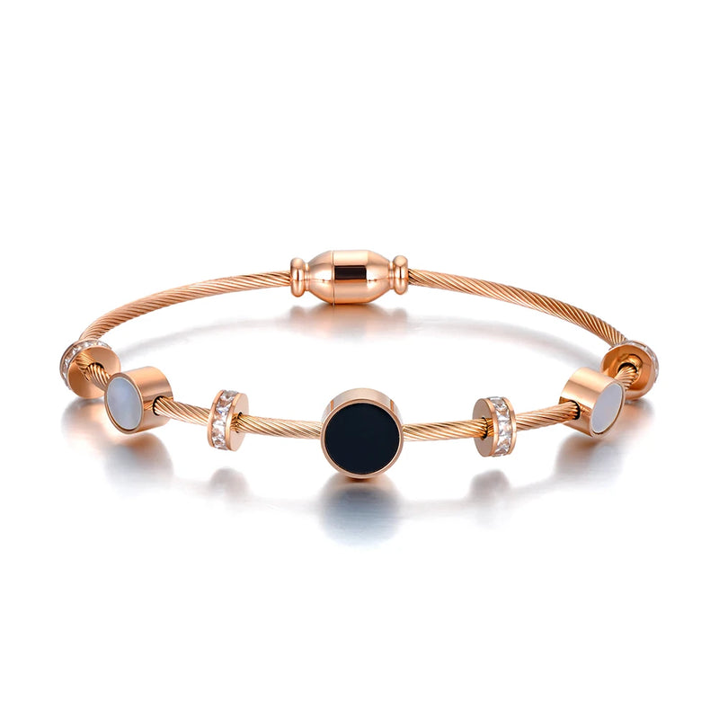 Stainless Steel Shell Charm Bracelet for Women CZ Chain Birthday Gift