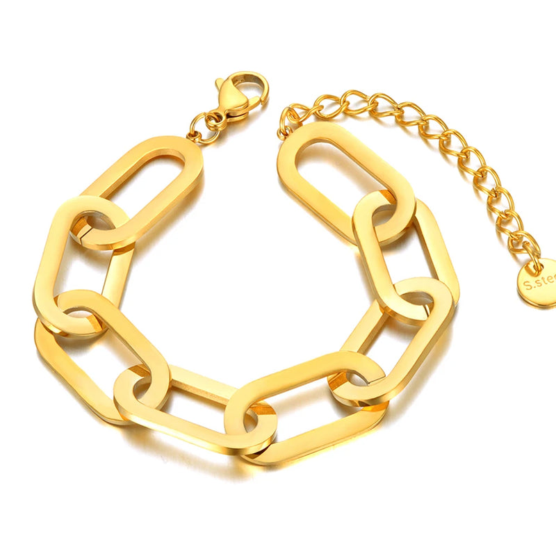 18K Plated Geometry Charm Bracelet Exaggerated Chain Link Jewelry