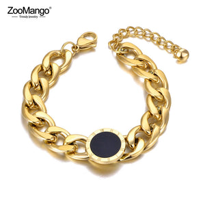 316L Stainless Steel Thick Chain Bracelet Roman Numerals Bangle