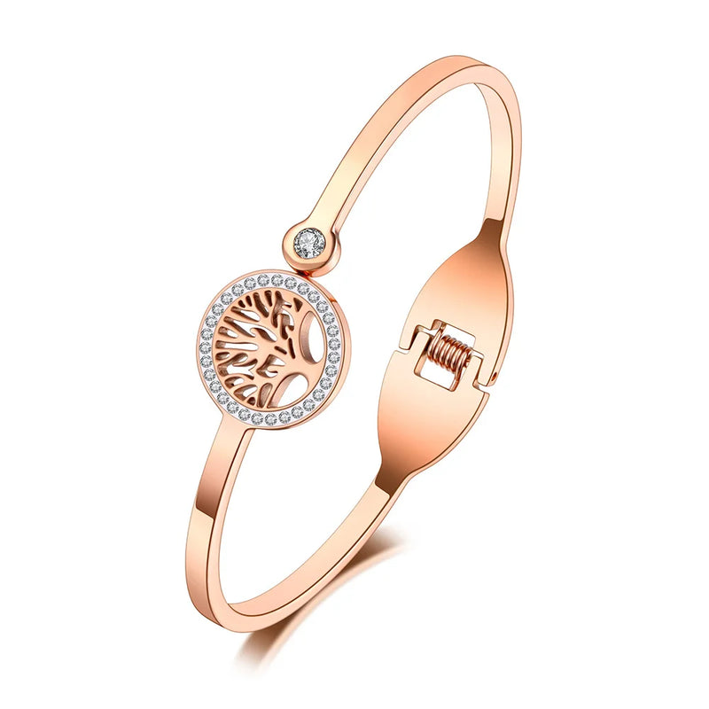 Crystal Tree Charm Cuff Bangle Rose Rhinestone Plant Bracelet