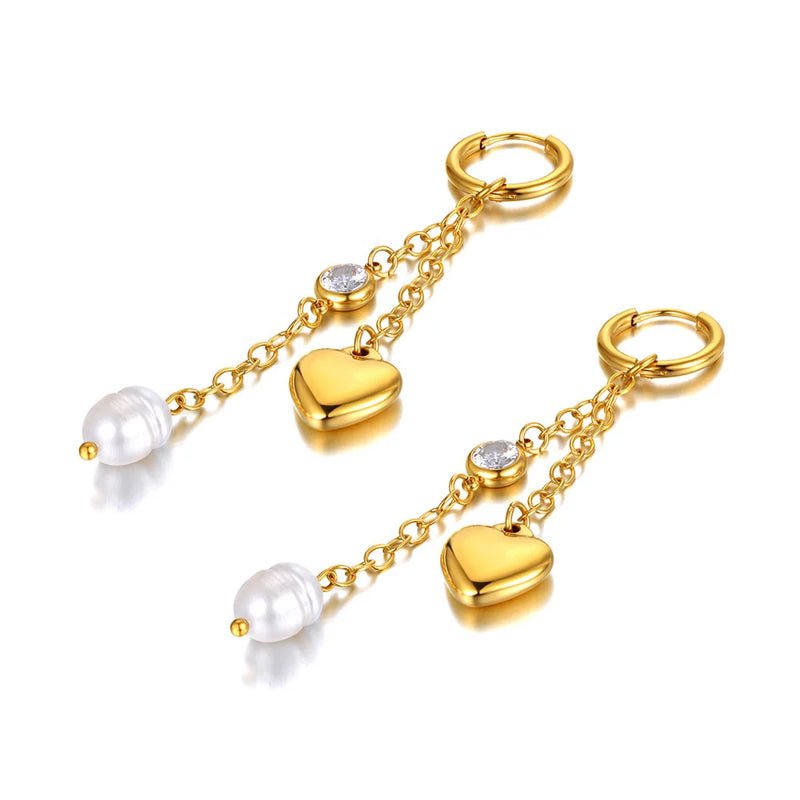 Heart Wedding Earrings Stainless Steel CZ Crystal Hoops