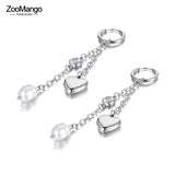 Heart Wedding Earrings Stainless Steel CZ Crystal Hoops