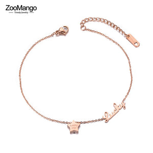 Rose Plated Beach Charm Anklet Stainless Steel Lucky Star Chain Link Anklets