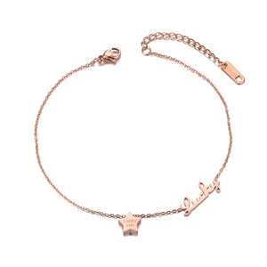 Rose Plated Beach Charm Anklet Stainless Steel Lucky Star Chain Link Anklets