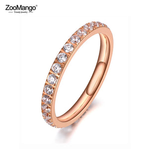 Stainless Steel Rhinestone Ring Rose CZ Crystal Wedding Ring