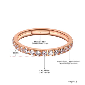 Stainless Steel Rhinestone Ring Rose CZ Crystal Wedding Ring