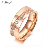 Sparkling Titanium Steel Rhinestone Rose CZ Crystal Wedding Ring ZR20034