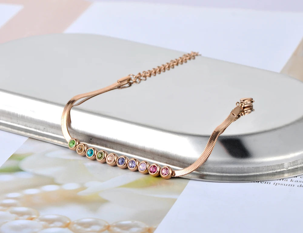 Bohemia Stainless Steel CZ Crystal Charm Bracelet For Women