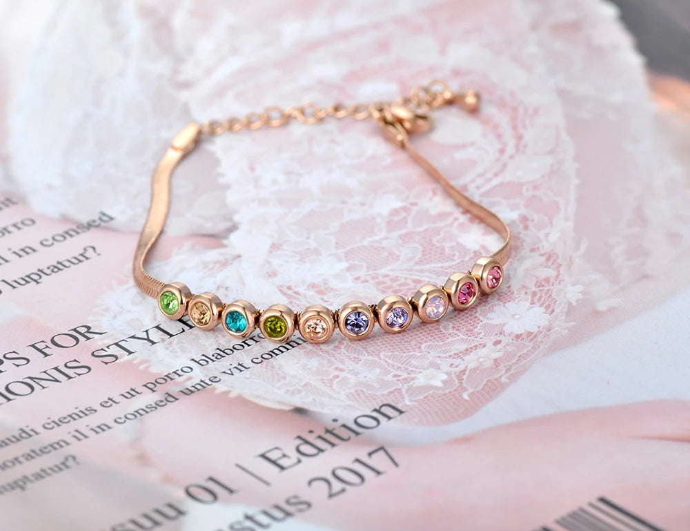 Bohemia Stainless Steel CZ Crystal Charm Bracelet For Women