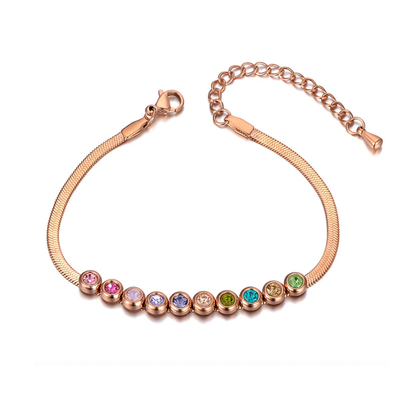 Bohemia Stainless Steel CZ Crystal Charm Bracelet For Women