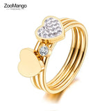 Mosaic CZ Crystal Heart Ring Stainless Steel Wedding Engagement ZR21032