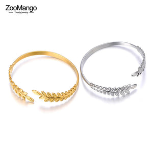 Stainless Steel Leaf Charm Bangle Women Bracelet ZB23133