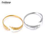 Stainless Steel Leaf Charm Bangle Women Bracelet ZB23133