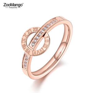 Titanium Stainless Steel Roman Numeral CZ Crystal Love Wedding Ring