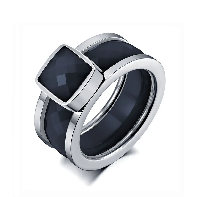 Titanium Stainless Steel White/Black Ceramic Rings for Women Charm Wedding Ring