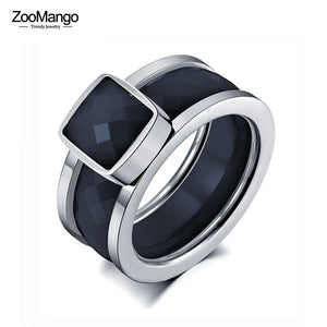Titanium Stainless Steel White/Black Ceramic Rings for Women Charm Wedding Ring