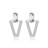 Stainless Steel CZ Crystal Geometric Hoop Earrings