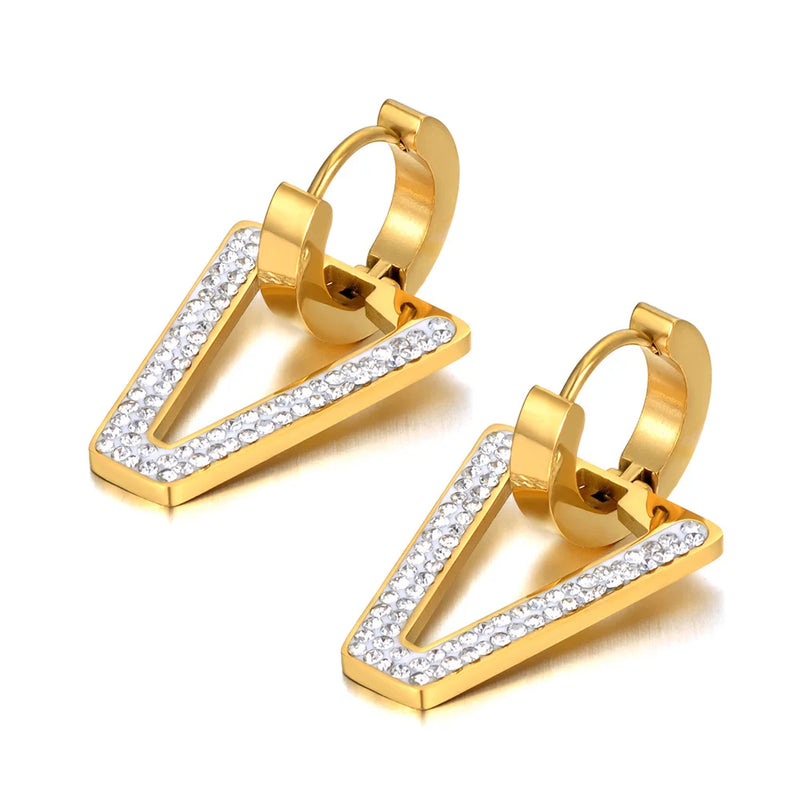 Stainless Steel CZ Crystal Geometric Hoop Earrings