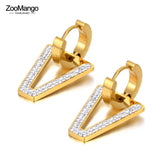 Stainless Steel CZ Crystal Geometric Hoop Earrings