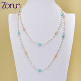 Freshwater Pearl Necklace with Natural Stone 4-4.5mm Sweater Chain