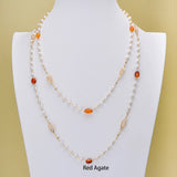 Freshwater Pearl Necklace with Natural Stone 4-4.5mm Sweater Chain