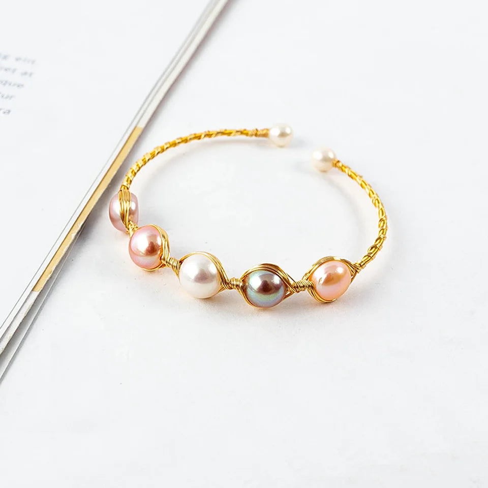 Zorun-Handmade Freshwater Pearl Bracelet Jewelry Bangle for Women