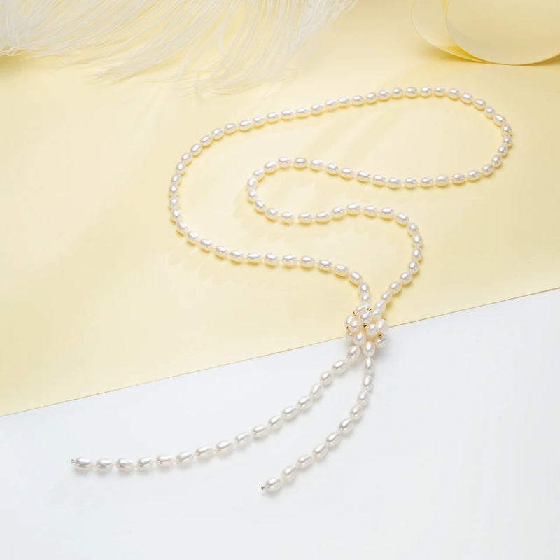 6-7MM Freshwater Pearls Sweater Chain Necklace for Women