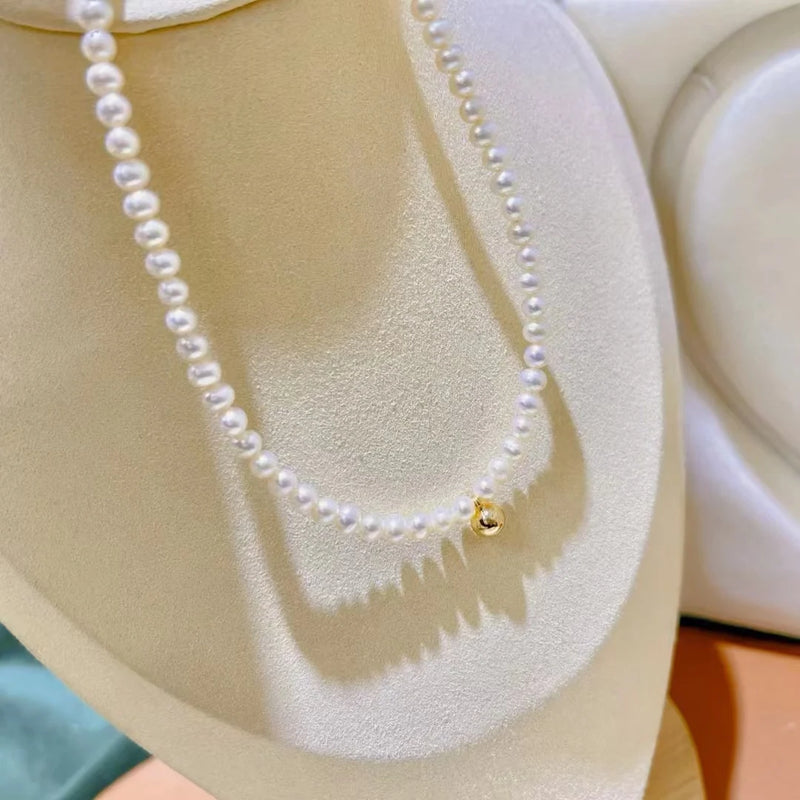 Freshwater Round Pearl Necklace Classic Style Women Jewelry