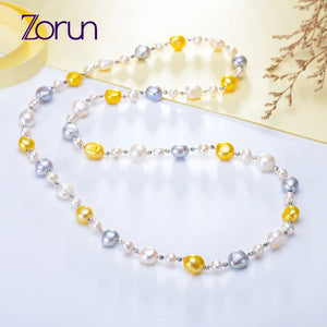 Natural Freshwater Pearl Sweater Chain Necklace 9-10MM Classic Style