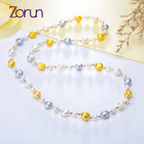 Natural Freshwater Pearl Sweater Chain Necklace 9-10MM Classic Style