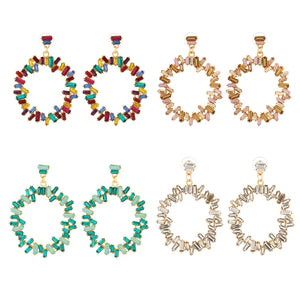 Colorful Crystal Drop Earrings Circle Pendant Jewelry