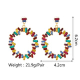 Colorful Crystal Drop Earrings Circle Pendant Jewelry