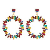 Colorful Crystal Drop Earrings Circle Pendant Jewelry