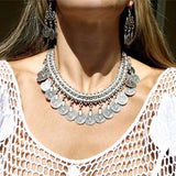 Boho Antique Coin Necklace African Statement Tibetan Tassel Pendant